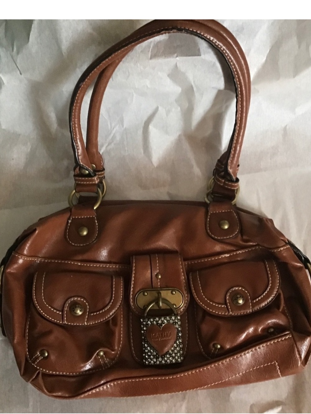 VINTAGE Kathy Ireland Brown Leather Tote Shoulder Bag